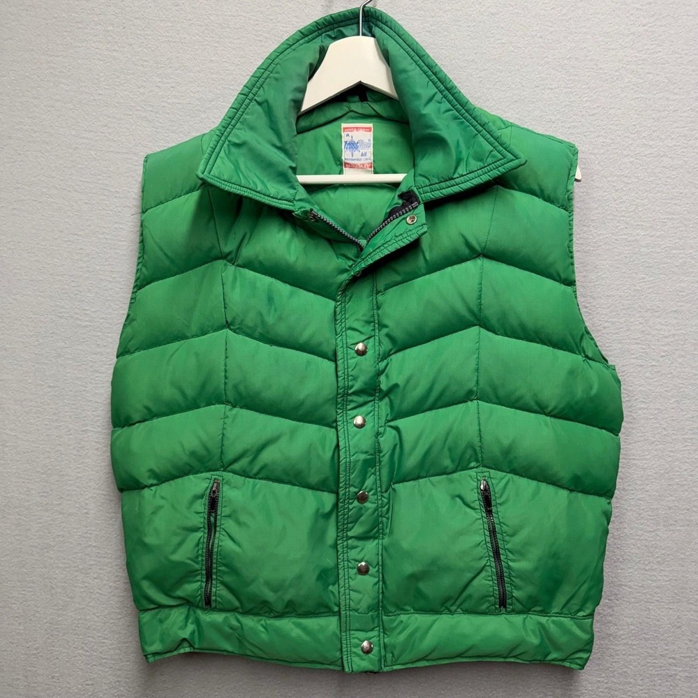 VTG 70s Frostline Kit Down Puffer Vest M Green Chevron Gorpcore Ski Outdoor USA